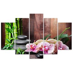 Penkių dalių reprodukcija Zen kompozicija su orchidėjomis ir bambuku kaina ir informacija | Reprodukcijos, paveikslai | pigu.lt