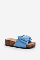 Women's Cork Platform Sandals with Bow Blue Tarena 30027-21 цена и информация | Женские тапочки | pigu.lt