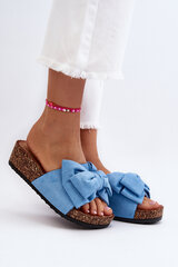 Women's Cork Platform Sandals with Bow Blue Tarena 30027-21 цена и информация | Женские тапочки | pigu.lt