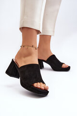 Women's Black Heeled Mules Bralya 30032-21 цена и информация | Женские тапочки | pigu.lt