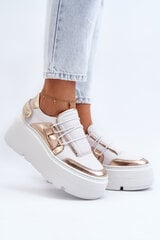 Zazoo 1833 Women's Leather Sneakers on Chunky Sole White-Gold 30158-21 цена и информация | Спортивная обувь, кроссовки для женщин | pigu.lt