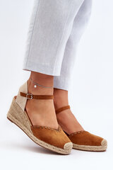 Suede Espadrille Sandals With Wedge And Braiding Camel Raylin 30318-21 цена и информация | Женские босоножки | pigu.lt