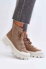 Moteriški batai su kojinėmis, panašūs į šlepetes, rudos spalvos Solime 30477-21 kaina ir informacija | Aulinukai, ilgaauliai batai moterims | pigu.lt
