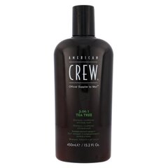 Šampūnas, kondicionierius ir dušo žėlė viename American Crew 3-IN-1 Tea Tree, 450ml kaina ir informacija | Šampūnai | pigu.lt