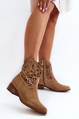 Zazoo 3404 Cut-out Cowboy Boots Low Heel Suede Light Beige 30582-21 цена и информация | Женские сапоги | pigu.lt