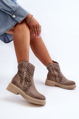 Zazoo 3470 Suede Women's Flat Heel Ankle Boots Cut-out Cappuccino 30597-21 цена и информация | Женские сапоги | pigu.lt