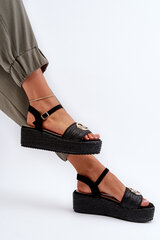 Women's Wedge Sandals with Black Braided Esalena 30663-21 цена и информация | Женские босоножки | pigu.lt