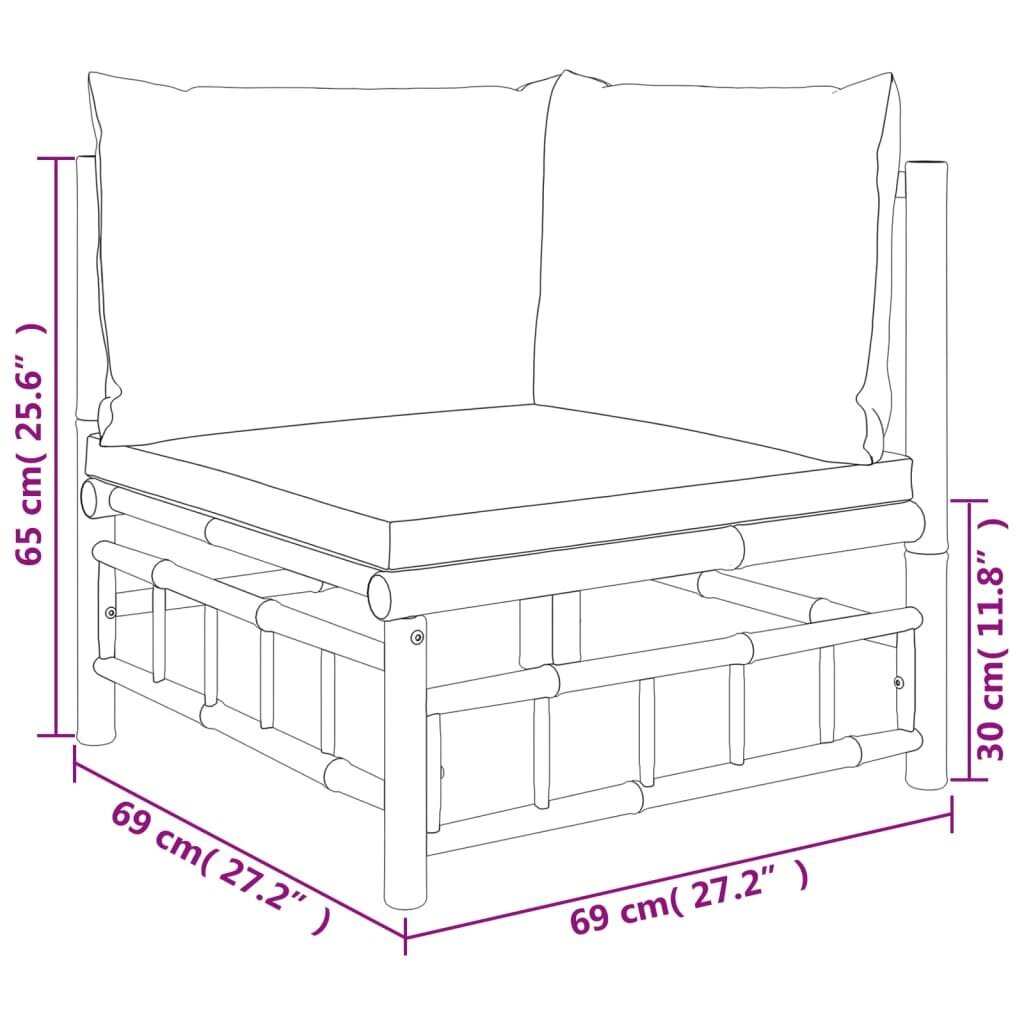 Kampinės sodo sofos dalys su pagalvėlėmis, 2vnt., bambukas kaina ir informacija | Lauko kėdės, foteliai, pufai | pigu.lt
