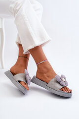 Women's Grey Sandals with Decoration on Low Platform Cedrella 30715-21 цена и информация | Женские тапочки | pigu.lt