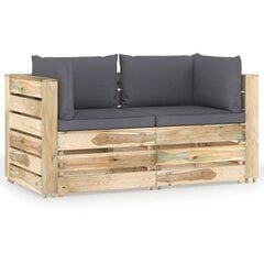 Dvivietė sodo sofa su pagalvėlėmis, žaliai impregnuota mediena, pilka цена и информация | Садовые стулья, кресла, пуфы | pigu.lt