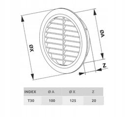 Apvalios ventiliacijos grotelės T30SS fi100 satin kaina ir informacija | Vonios ventiliatoriai | pigu.lt