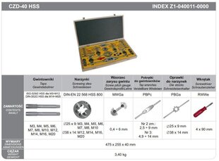 НАБОР ВЕНТИЛЯТОРНЫХ ОТВОДОВ + ПРИВОДЫ 40 шт. M3-M20 CZB-40 HSS цена и информация | Механические инструменты | pigu.lt