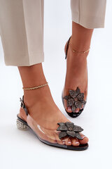 Transparent sandals with low heel and decoration Black D&A MR38-383 31104-21 цена и информация | Женские босоножки | pigu.lt