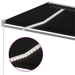 Automatinė markizė su LED/vėjo jutikliu, juoda, 600x300 cm kaina ir informacija | Skėčiai, markizės, stovai | pigu.lt