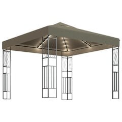 Pavėsinė su lempučių girliandomis LED, taupe, 3x3m цена и информация | Беседки, навесы, тенты | pigu.lt