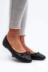 Black Eco Leather Ballerina Flats with Bow 31224-21 цена и информация | Женские туфли | pigu.lt