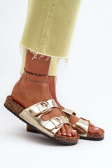 Women's Cork Platform Sandals with Gold Straps Doretta 31333-21 цена и информация | Женские тапочки | pigu.lt