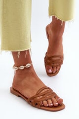 Women's Eco Leather Flat Heel Sandals Brown Moldela 31342-21 цена и информация | Женские тапочки | pigu.lt