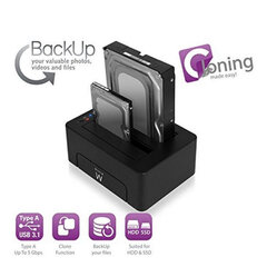 Dock Station Dual Ewent AAACET0186 Dual 2.5"-3.5" USB 3.1 ABS цена и информация | Охлаждающие подставки и другие принадлежности | pigu.lt