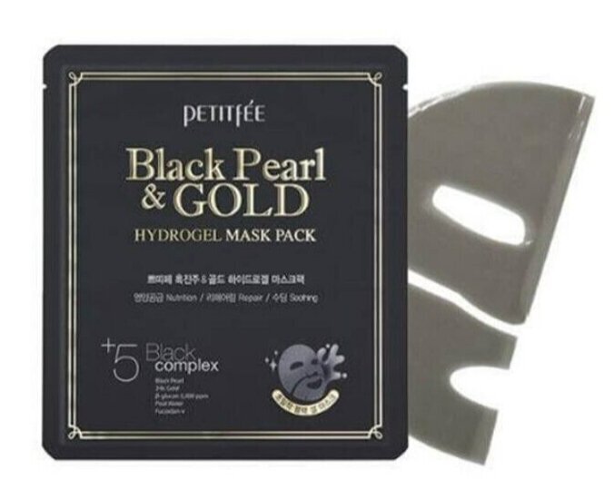 Hydrogelinė veido kaukė Petitfee Black Pearl &amp; Gold Hydrogel Mask Pack, 32 g, 1 vnt цена и информация | Veido kaukės, paakių kaukės | pigu.lt