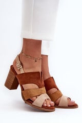 Moteriški dirbtinės zomšos sandalai rudu kulnu Qutima 31413-21 kaina ir informacija | Basutės moterims | pigu.lt