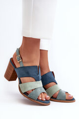 Women's sandals in eco suede on high block heel blue Qutima 31414-21 цена и информация | Женские босоножки | pigu.lt