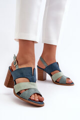 Women's sandals in eco suede on high block heel blue Qutima 31414-21 цена и информация | Женские босоножки | pigu.lt