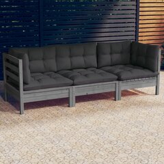 Trivietė sodo sofa su antracito pagalvėlėmis, pilka цена и информация | Садовые стулья, кресла, пуфы | pigu.lt