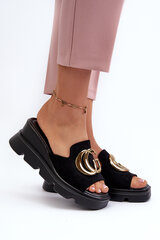 Women's Sandals With Eco Suede Wedge And Platform With Gold Decoration Black Iaria 31446-21 цена и информация | Женские тапочки | pigu.lt