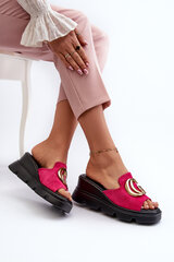 Women's sandals in eco suede on a wedge and platform with golden decoration fuchsia Iaria 31458-21 цена и информация | Женские тапочки | pigu.lt