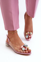 Transparent Low-Heeled Sandals with Pink Decoration D&A MR38-368 31651-21 цена и информация | Женские босоножки | pigu.lt