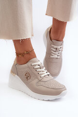 Women's Leather Sneakers with Wedge Sole Beige S.Barski LR810 31664-21 цена и информация | Спортивная обувь, кроссовки для женщин | pigu.lt