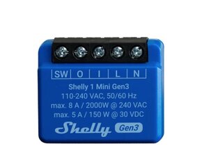 Смарт Wi-Fi Bluetooth реле Shelly 1 Mini Gen3 цена и информация | Системы безопасности, контроллеры | pigu.lt