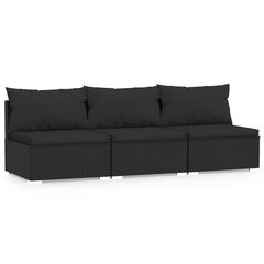 Trivietė sofa su pagalvėlėmis, juodos spalvos, poliratanas цена и информация | Садовые стулья, кресла, пуфы | pigu.lt