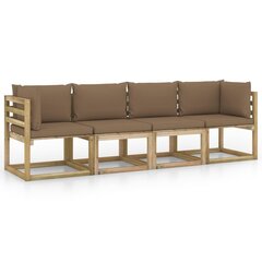 Keturvietė sodo sofa su taupe spalvos pagalvėlėmis, ruda цена и информация | Садовые стулья, кресла, пуфы | pigu.lt