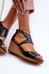 Women's Leather Wedge Sandals by Maciejka 06657-01 Black 31733-21 цена и информация | Женские босоножки | pigu.lt