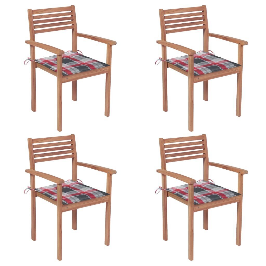 Sodo kėdės su languotomis pagalvėlėmis, 4 vnt, rudos kaina ir informacija | Lauko kėdės, foteliai, pufai | pigu.lt