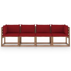 Keturvietė sodo sofa iš palečių su pagalvėlėmis, ruda цена и информация | Садовые стулья, кресла, пуфы | pigu.lt