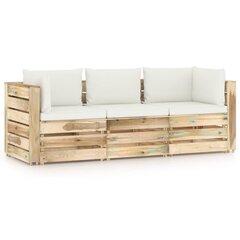 Trivietė sodo sofa su pagalvėlėmis, žaliai impregnuota mediena цена и информация | Садовые стулья, кресла, пуфы | pigu.lt