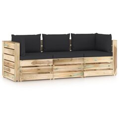 Trivietė sodo sofa su pagalvėlėmis, žaliai impregnuota mediena цена и информация | Садовые стулья, кресла, пуфы | pigu.lt