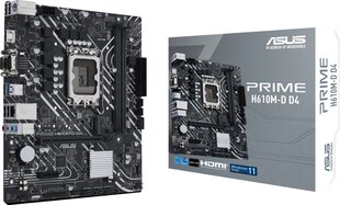 Pagrindinė plokštė|ASUS|Intel H610|LGA1700|MicroATX|Pamatai DDR4|Pamatų lizdai 2|1xPCI-Express 3.0 1x|1xPCI-Express 4.0 16x|1xM.2|1x15pin D-sub|1xHDMI kaina ir informacija | Pagrindinės plokštės | pigu.lt