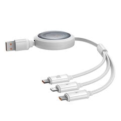 3-in-1 Baseus Free2Draw USB to M+L+C 100W cable, 1.1 m (white) kaina ir informacija | Laidai telefonams | pigu.lt