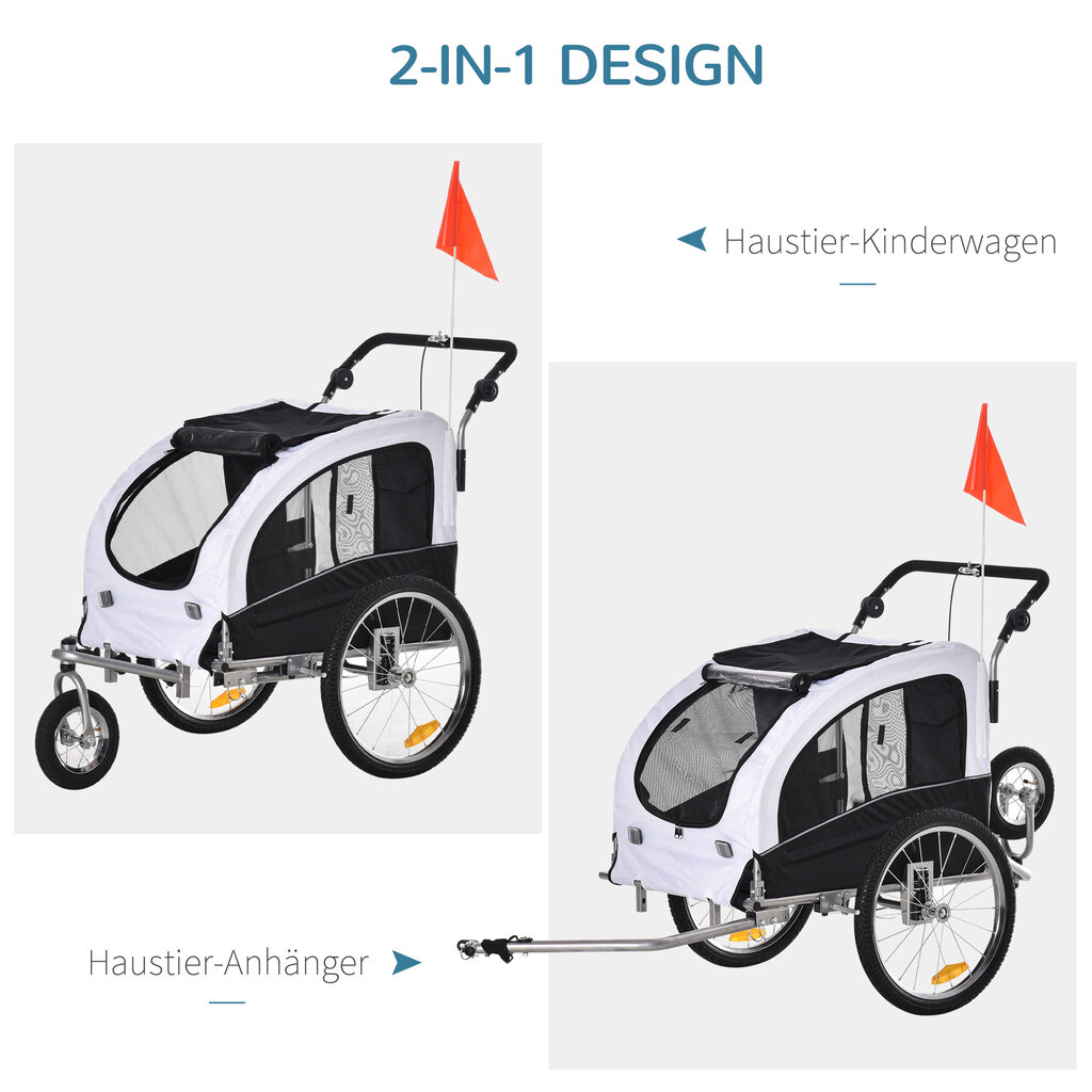 Dviračio priekaba šunims balta su juoda 155 x 83 x 108 cm цена и информация | Transportavimo narvai, krepšiai | pigu.lt