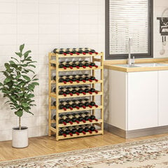 HOMCOM Vyno stovas 42 vyno butelių laikiklis, 7 lygių, medinis stovintis stovas, virtuvinis vyno laikiklis su apsauga nuo pasvirimo, natūralus, 63 x 25 x 102 cm kaina ir informacija | Lentynos | pigu.lt