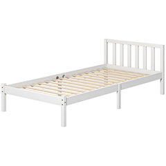 HOMCOM lovos rėmas Medinė lova su groteliniu rėmu, 208 x 96 cm lovos rėmas su galvūgaliu, viengulės miegamojo lovos rėmas, baltos spalvos kaina ir informacija | Lovos | pigu.lt
