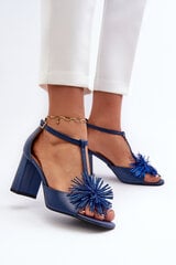 Leather Sandals with Heel and Decoration Laura Messi 2758 Navy 31745-21 цена и информация | Женские босоножки | pigu.lt