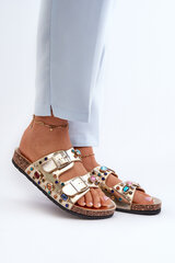 Embellished Women's Slides With Buckles S.Barski MY121 Gold 31796-21 цена и информация | Женские тапочки | pigu.lt