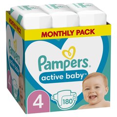 Подгузники PAMPERS Active Baby, Monthly Pack, 4 размер, 9-14 кг, 180 шт. цена и информация | Подгузники | pigu.lt