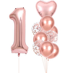 10 rožinių balionų rinkinys vienerių metų gimtadienio proga kaina ir informacija | Balionai | pigu.lt