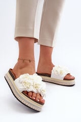 Women's Platform Sandals Adorned with Flowers White Nodina 32099-21 цена и информация | Женские тапочки | pigu.lt